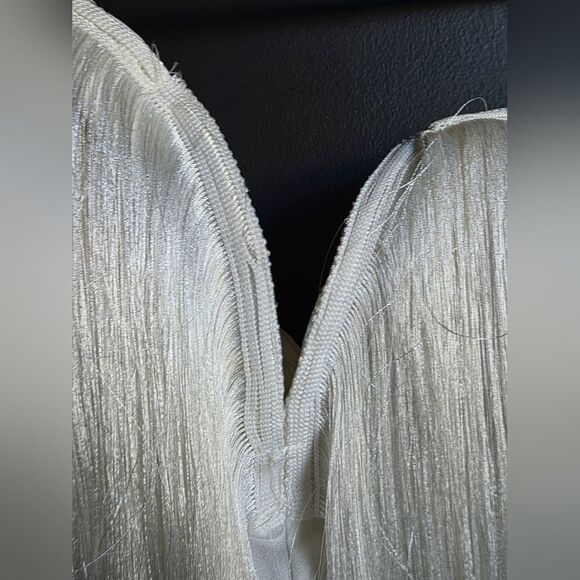 Tassel Fringe Deep V Off White Body Suit Vera & Lucy Sz L - Picture 2 of 10